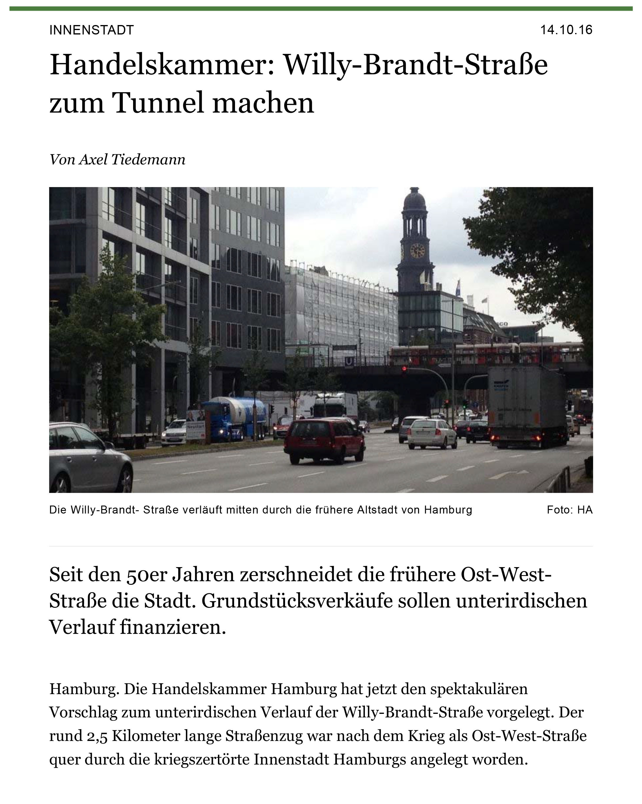 Handelskammer: Willy-Brandt-Straße zum Tunnel machen - Hamburg-