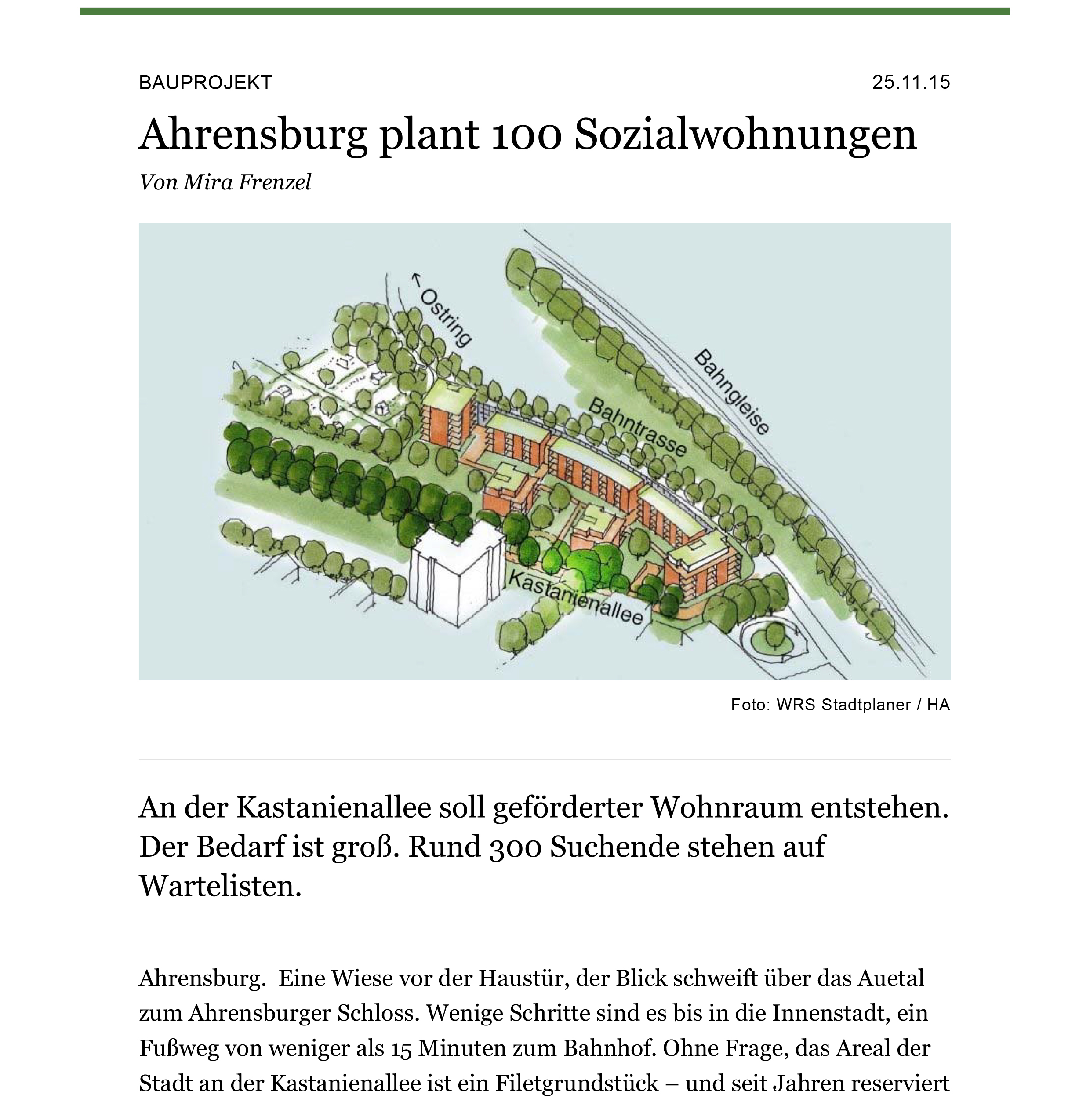 Ahrensburg plant 100 Sozialwohnungen - Stormarn - Hamburger Aben