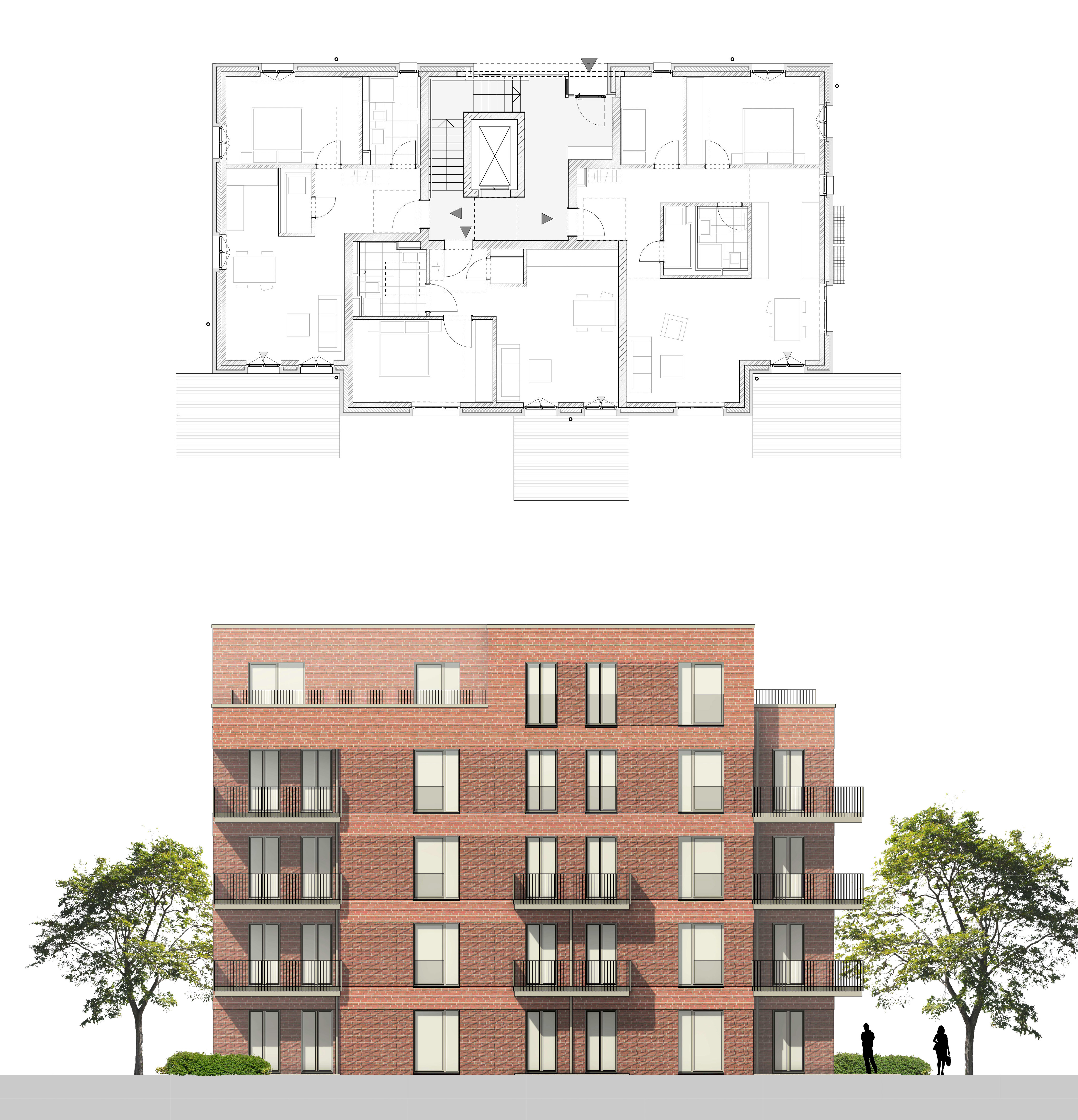 Grundriss und Ansicht Süd Haus 5-6